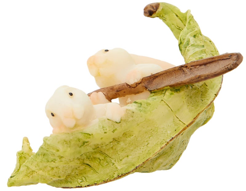 Top Collection Miniature Fairy Garden and Terrarium Statue, Rabbits Rowing Leaf Boat - Image 3